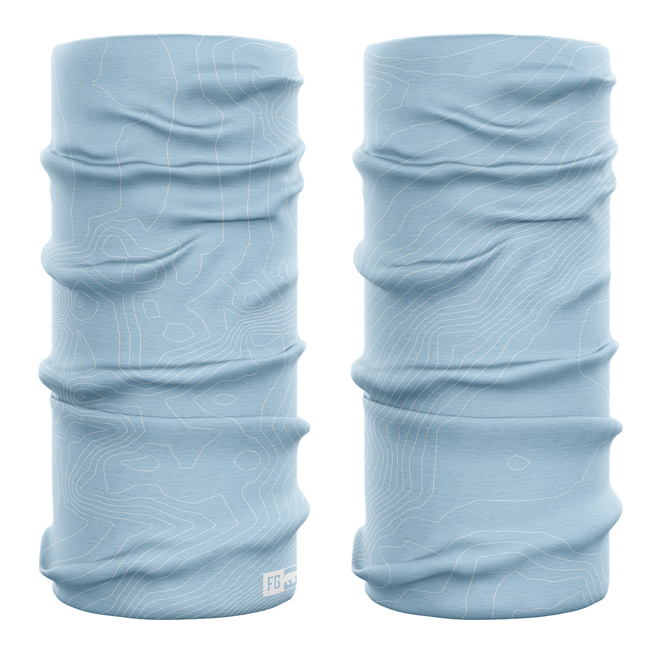 Light blue topographical patterned neck gaiter on a white background
