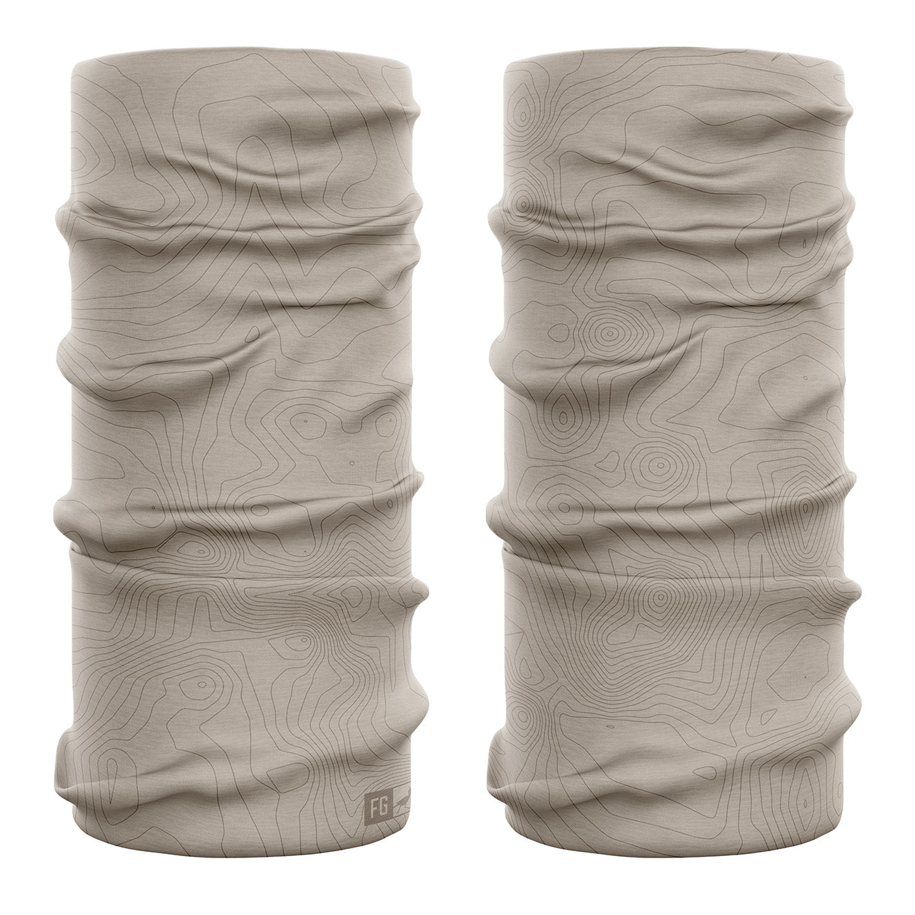 Light tan topographical patterned neck gaiter on a white background