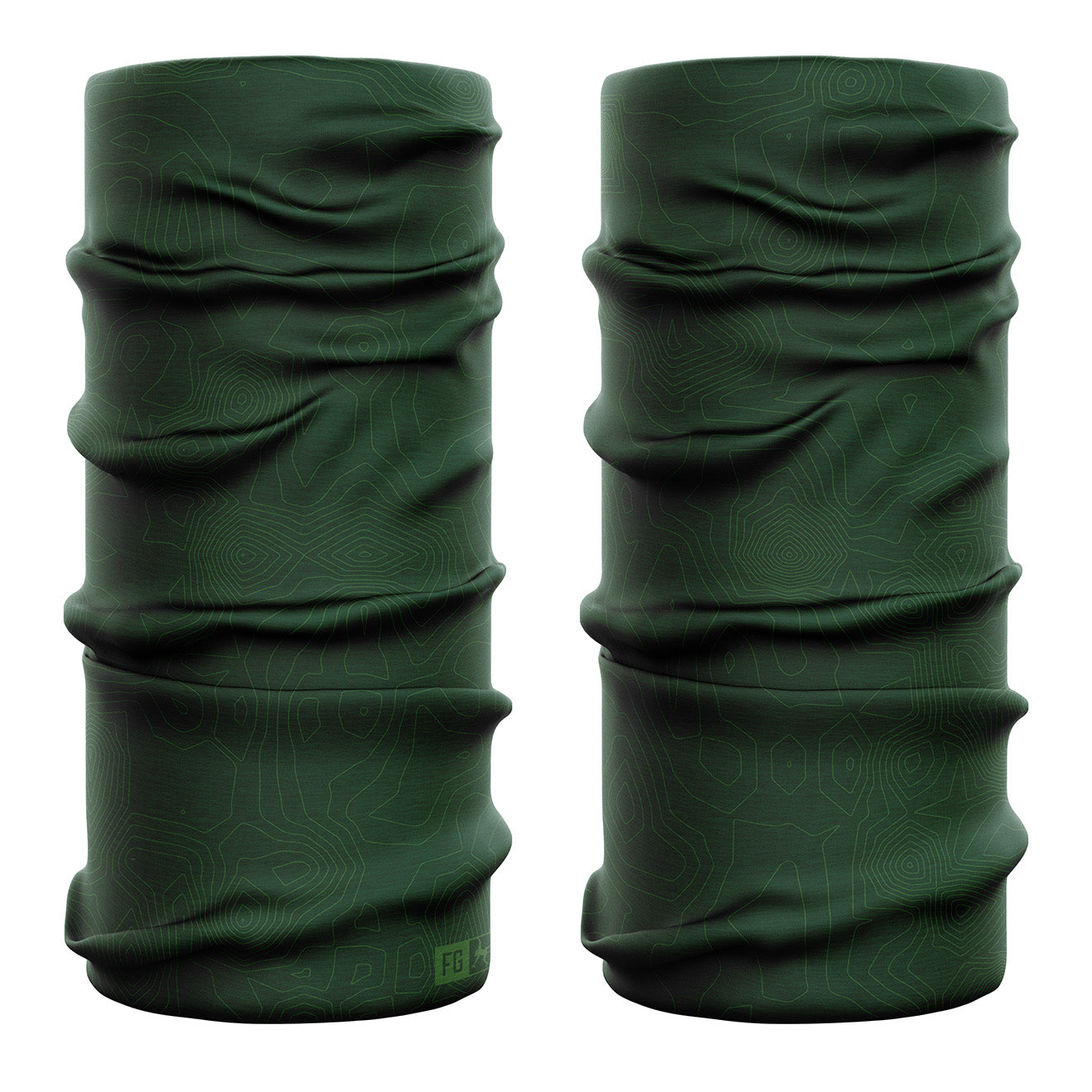 Dark green topographical patterned neck gaiter on a white background